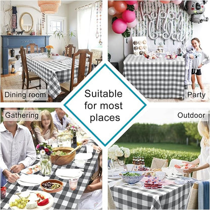 Hiasan Checkered Tablecloth Rectangle - Satin Resistant, Waterproof and Washable Gingham Table Cloth for 6 Foot Table, 60 x 84 Inch, Grey and White