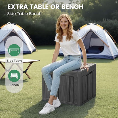 45 Gallon Outdoor Storage Box, Waterproof Resin Deck Box with Side Handles, Lockable Outdoor Bench for Indoor & Outdoor Use, Storage Bin for Patio Cushions, Garden Tools, Black