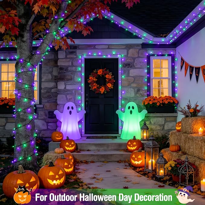 JMEXSUSS 500 LED Purple and Green Halloween Lights | 173ft Halloween String Lights Outdoor Waterproof, 8 Modes Christmas Lights Plug in for Party House Halloween Decor