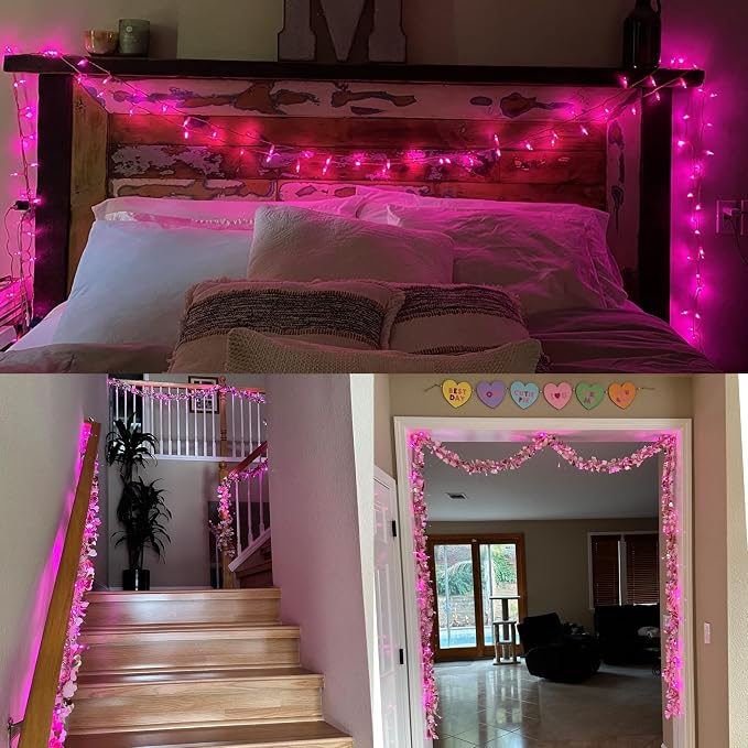 YEGUO Pink String Lights Indoor, 165ft 500 LED Christmas Lights Outdoor Waterproof, 8 Modes Clear Wire Fairy Light Plug in for Party Tree Wedding Xmas