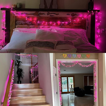 YEGUO Pink String Lights Indoor, 165ft 500 LED Christmas Lights Outdoor Waterproof, 8 Modes Clear Wire Fairy Light Plug in for Party Tree Wedding Xmas