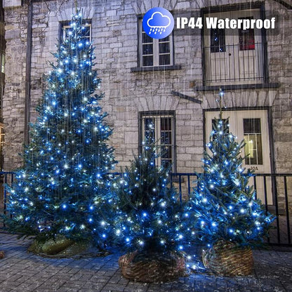 100 LED Christmas Lights Outdoor, 33ft Christmas String Lights for Bedroom 8 Modes Waterproof Plug in Twinkle Fairy Light for Indoor Outside Bedroom Home Party Decoration, Blue&White
