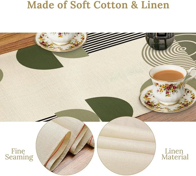 Boho Leaves Table Runner Sage Green Tropical Palms Tree Mid Century Modern Abstract Arch Geometric Dinner Runner for Farmhouse Cabin Home Kitchen Dining Holiday Party Decor 13x70in