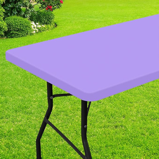 Smiry Rectangle Picnic Table Cloth, Waterproof Elastic Fitted Tablecloths for 6 Foot Tables, Washable Polyester Table Cover for Camping, Indoor and Outdoor (Lavender, 30"x72")