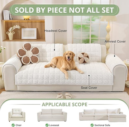 OstepDecor Couch Cover for Dogs, Washable Non Slip Sofa Cover for Pets | Soft Couch Covers for Sofa, Loveseat and Sectional, Furniture Protector Against Pet Hair & Dirt (35.4" x 70.9", White)