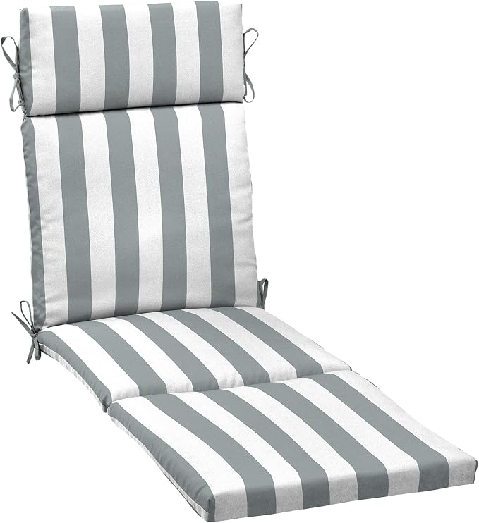 Arden Outdoor Chaise Cushion, 21 in x 72 in, Weather-Proof, Rain-Proof, Fade Resistant Patio Cushion for Chaise Lounger Stone Grey Cabana Stripe | Lounge Cushion, Weather-Proof, Rain-Proof, Fade Resistant for Chaise Lounger Stone, Mold and Mildew Resis...