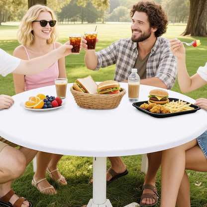 Smiry Round Spandex Tablecloth, Elastic Fitted Washable Tablecloths for 42"-50" Tables, Waterpoof Stretch Picnic Table Cover for Dining, Indoor and Outdoor, White
