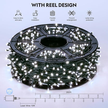 JMEXSUSS 800 LED White Christmas Lights, Plug in Christmas Tree Lights | 272ft, 8 Modes, Remote Control, Green Wire, Waterproof Led Christmas String Lights Outdoor for Indoor Xmas Party Tree Decor
