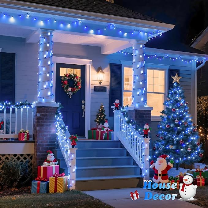 JMEXSUSS 500 LED Blue and White Christmas Lights with Remote Plug in | 173ft 8 Modes LED Christmas Lights Indoor, Waterproof Christmas Twinkle Lights for Tree Holiday Xmas Decorations