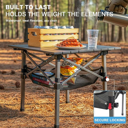 Folding Camping Table, Portable Lightweight Beach Tables for Sand Foldable, Aluminum Roll-up Folding Square Table for Outdoor Camping, Picnic, Card, Travel