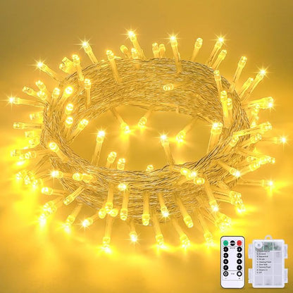 JMEXSUSS 33ft 100 LED Warm White Christmas String Lights for Room Decor | Battery Operated Christmas Lights with 8 Modes Remote, Twinkle Fairy Mini Lights for Bedroom Home Wall House Decor