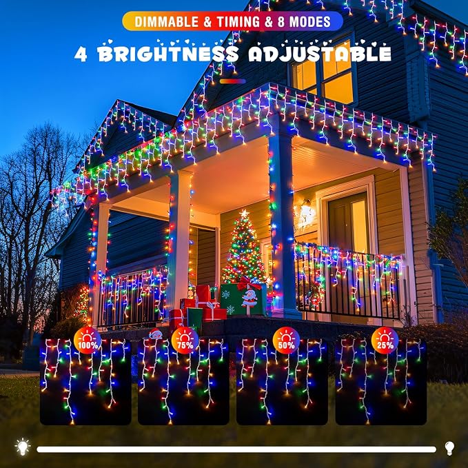 JMEXSUSS 800 LED Christmas Icicle Lights Outdoor Plug in | Multicolor Waterproof, 8 Modes with 160 Drops for House Holiday Party Eave Christmas Decorations