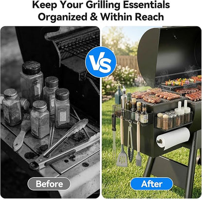 2 Pack Magnetic Storage Bins with Paper Towel Holder for Traeger Holder Accessories Outdoor Grill for Traeger Compatible with Ironwood 650/885, PRO 575/780/34/22, Pit boss, Z-Grills