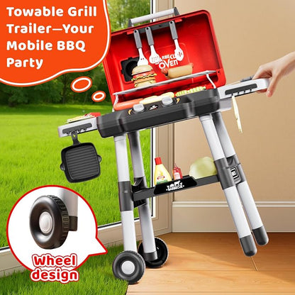 2-Tier Kids BBQ Grill Playset, Toy Grill for Kids, Outdoor Play Food | For toddlers ages 3-5, includes 35 grill accessories, play food & utensils for outdoor pretend BBQ cookout playset fun