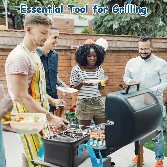 Grill Brush Water Bucket, Collapsible Dunk Tank Grill Brush Bristle Free for Barbecue Cleaner Tank for Steam Grill Brush Cleaning (Blue+Black)
