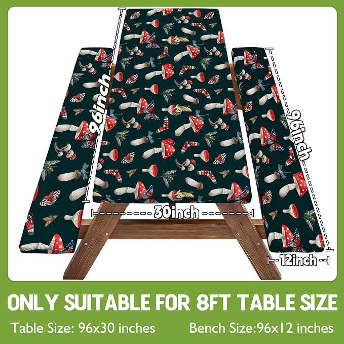 Picnic Table Cover with Bench Covers Elastic Tablecloth Camping Essentials Table Cloth Outdoor Glamping Cool Fun Unique Ideas Birthday Camping Gifts for Mother Mama Mommy Mom from Daughter Son Black