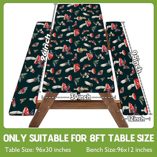 Picnic Table Cover with Bench Covers Elastic Tablecloth Camping Essentials Table Cloth Outdoor Glamping Cool Fun Unique Ideas Birthday Camping Gifts for Mother Mama Mommy Mom from Daughter Son Black
