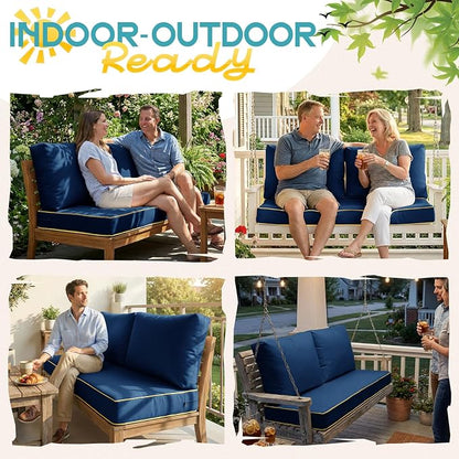 Outdoor Sofa Cushion Set - Plush Patio Seat and Back Pillows, Thick Comfort Foam for Porch, Deck, Garden Furniture Cushion Replacement (Blue)