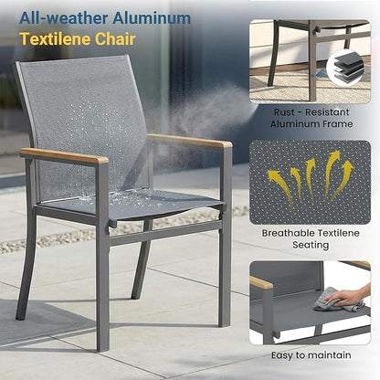 7-Pieces Aluminum Patio Table and Chairs for All-Weather, Patio Table Set with Heavy Duty HDPS Rectangular Table, Outdoor Patio Dining Furniture Set with Breathable Quick-Drying Textilene Chairs