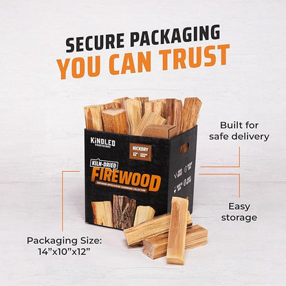 Hickory Cooking Wood Box by Kindled Provisions - 30lbs 12" Kiln Dried for Smoking & Grilling Sweet & Smoky - Hickory Wood Chunks for Smokers - Premium Southern Appalachian Hardwood - Pork, Ribs, Beef