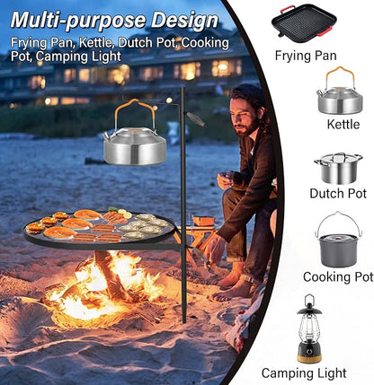 24" Fire Pit Grill w/304 Stainless Steel Grate, Portable Carry Bag | Swivel Grill Grate, 360° Rotatable, Height Adjustable, Easy Setup, Perfect for Hiking, Picnics & Family BBQs