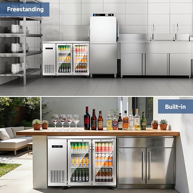 BODEGA BODEGACOOLER 12 Cu.Ft Commercial Back Bar Cooler, Stainless Steel | Stainless Steel Counter-Height Beverage Fridge – LED Lighting, Adjustable Shelves, Lock & 4 Casters, 32°F-50°F for Bars
