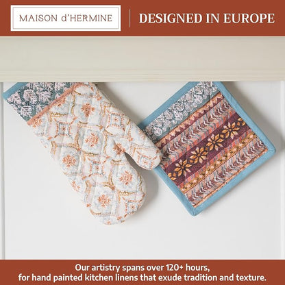 Maison d' Hermine 100% Cotton Oven Mitt & Pot Holder Set (7.5"x13" & 8"x8") | Heat Resistant BBQ Cooking Gloves with Loop Baking Grilling Kitchen Hotel Home Farmhouse Thanksgiving Christmas - Fair Isle