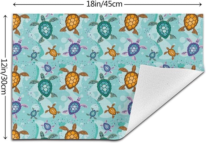 Cute Sea Turtle Placemats Set of 4 Ocean Themed Decorative Table Mat | Washable Non-Slip Heat-Resistant Teal Nautical Linen Place Mats for Kitchen Dining Outdoor Party Home Decor 12"x18"