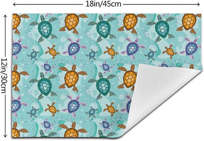 Cute Sea Turtle Placemats Set of 4 Ocean Themed Decorative Table Mat | Washable Non-Slip Heat-Resistant Teal Nautical Linen Place Mats for Kitchen Dining Outdoor Party Home Decor 12"x18"