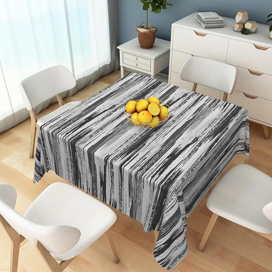 Abstract Striped Square Tablecloth 60x60 Inch Gray and White Old Texture Grunge Stripes Vintage Mosaic Dust-Proof Table Cover Protector for Home Kitchen Restaurant Picnic Camping BBQ