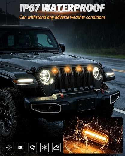 LED Grill Lights for Jeep Wrangler JL JLU 2018-2023 Accessories | Amber Front Bumper Marker Light, IP67 Waterproof, Clip-on Plug & Play, Running Lamp for Wrangler JL JLU Rubicon Sahara, 4pcs