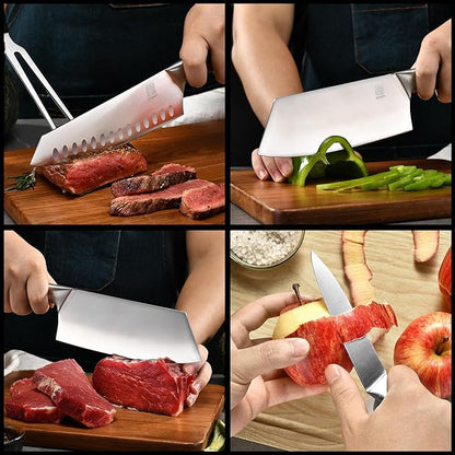 3-Piece Professional Chef Knife Set - Ultra-Sharp Kitchen Knives with Ergonomic Steel Handle, Ideal for Home, Outdoor, Camping, BBQ, and Gifts for Men