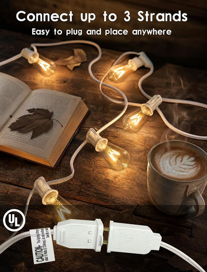 SUNSGNE 25FT Outdoor Edison Bulb String Lights with 27 Clear Edison Bulbs, ST35 Vintage String Lights for Patio, Garden, Backyard, Porch, Bistro Party Decoration, E12 Socket Base (White Wire)