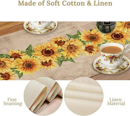 Fall Sunflowers Table Runner, Vintage Spring Summer Flower Home Kitchen Dining Decor, Seasonal Farmhouse Floral Kitchen Dining Table Decoration for Home Party Decor 13x36 Inch