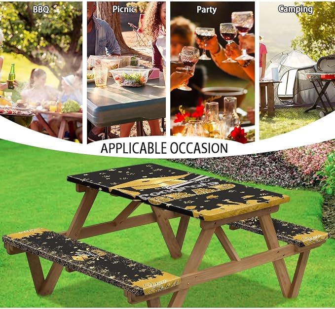 Graduation Decorations Class of 2025 Tablecloth - 3 Pcs Elastic Congrats Grad Table Cloth for Graduation Party Decorations