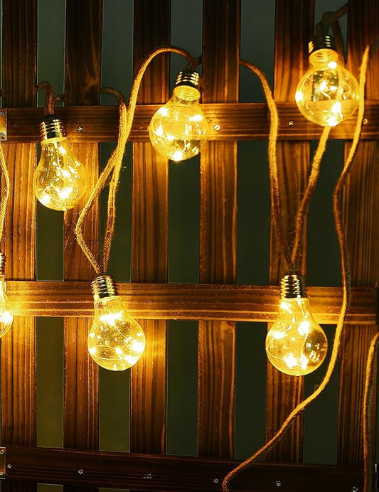 Solar Outdoor String Lights, 10Ft Vintage Rope Hemp Solar Patio Lights, Waterproof Warm White Solar Powered String Lights with 10 Shatterproof Bulbs for Garden Fence Balcony