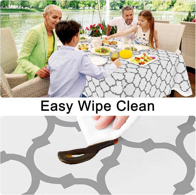 Smiry Square Tablecloth, Waterproof Vinyl Tablecloths with Flannel Backing for Square Tables, Wipeable Spillproof Plastic Tablecloth for Dining, Camping, Indoor and Outdoor (60"x60", White)
