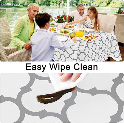 Smiry Square Tablecloth, Waterproof Vinyl Tablecloths with Flannel Backing for Square Tables, Wipeable Spillproof Plastic Tablecloth for Dining, Camping, Indoor and Outdoor (60"x60", White)