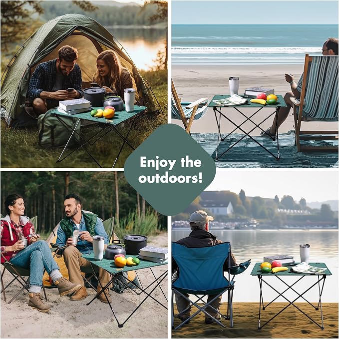 VILLEY Folding Camping Table, Portable Lightweight Table with Carry Bag | Oxford Fabric & Reinforced Aluminum Panel, Stable Tabletop for Camping, Picnic, BBQ & Outdoor Dining