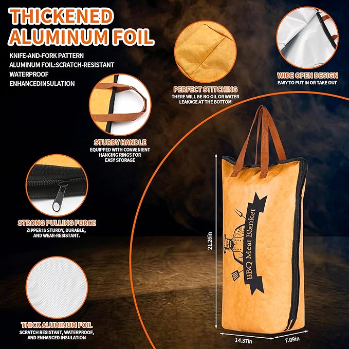 BBQ Blanket for Resting Meat – Insulated Brisket Blanket Bag, Reusable Meat Resting Blanket for Smoking, Grilling, Prep Tub Use – BBQ Accessories for Brisket, Ribs, Pork Shoulder, 21"x21"