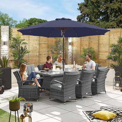 ABCCANOPY 10FT Patio Umbrella with Push Button Tilt and Crank, 8 Ribs UV Protection Pool Umbrella for Garden, Lawn, Deck & Backyard (Navy Blue)