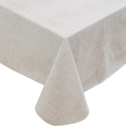 Heavy Duty Vinyl Tablecloth with Flannel Backing Waterproof Oil-Proof Plastic Table Cloth Stain-Resistant Wipeable Rectangle or Square Table Cover for Indoor and Outdoor (Beige Striped，60x102 Inch)