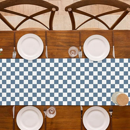 Dusty Blue Checkered Table Runner Gingham Birthday Party Decoration Wedding BBQ Dining Room Home Kitchen Table Decor (Dusty Blue, 13" x 72")