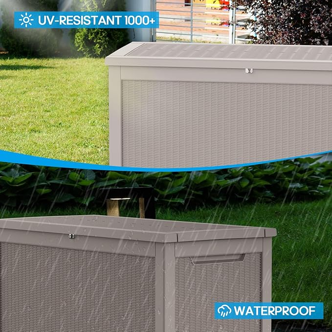 Vixzen 320 Gallon Deck Boxes Outdoor Waterproof, Lockable Storage Box for Patio Cushions Storage Furniture, Garden Tools, Pool Supplies, Weatherproof and UV Resistant (Grey, 320 Gallon)