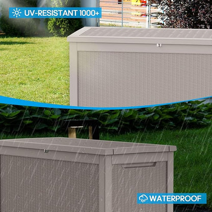 Vixzen 320 Gallon Deck Boxes Outdoor Waterproof, Lockable Storage Box for Patio Cushions Storage Furniture, Garden Tools, Pool Supplies, Weatherproof and UV Resistant (Grey, 320 Gallon)