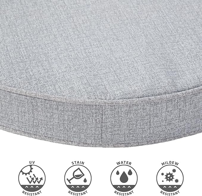 Set of 2 Outdoor 18 inch Round Patio Dining Chair Pads – Comfortable Fiber-Filled Seat Cushions with Ties, Reversible Polyester Fabric - Heather Gray