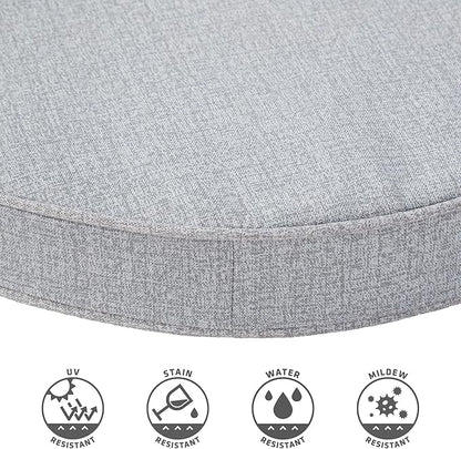 Set of 2 Outdoor 18 inch Round Patio Dining Chair Pads – Comfortable Fiber-Filled Seat Cushions with Ties, Reversible Polyester Fabric - Heather Gray