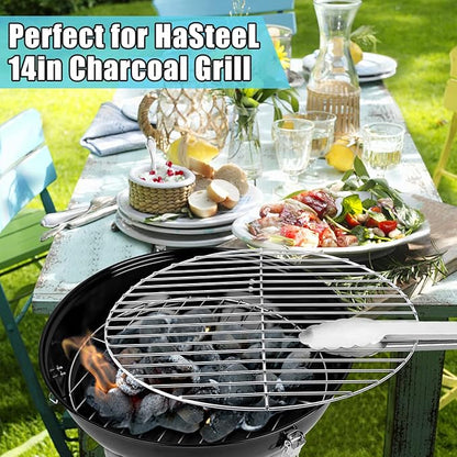 HaSteeL Replacement Cooking Grate for Small 13.7 Inch Charcoal Grill, Round Chromed Iron Steel Grilling Rack Grid, Non Toxic & Healthy (2-Piece)