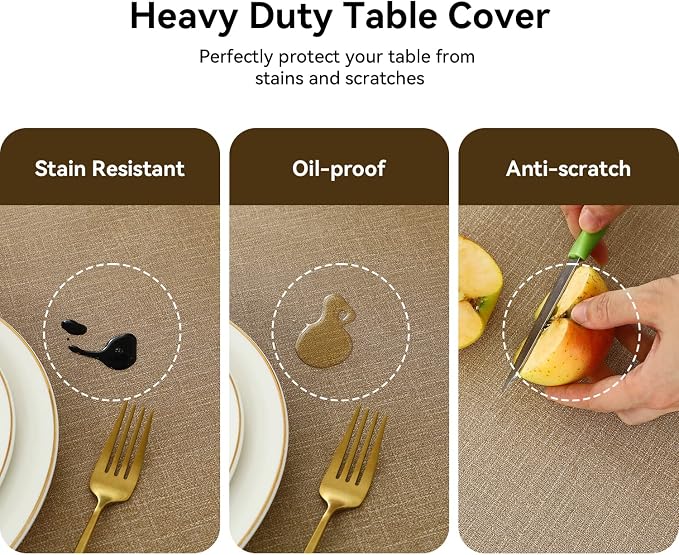 Romanstile 100% Waterproof PVC Tablecloth, Square Oil Spill Proof Stain Resistant Vinyl Table Cloth, Wipe Clean Plastic Table Covers for Kitchen/Dining/Parties - 54 x 54 Inch, Caramel