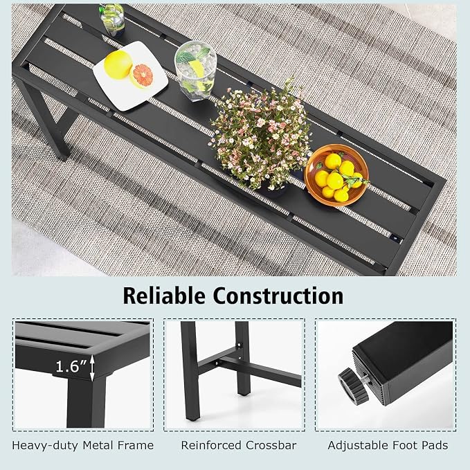 COSTWAY Outdoor Bar Table 55-inch Wide, Narrow Counter Height Dining Table with Waterproof Top and Heavy-Duty Metal Frame, Rectangular Pub Table for Garden Patio Backyard Poolside, Black | with Waterproof Top and Heavy-Duty Metal Frame, Rectangular Pub...